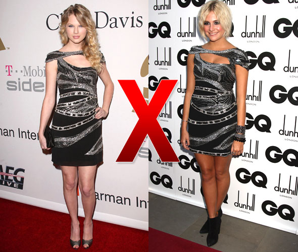 Taylor Swift e Pixie Lott com vestido da Collette Dinnagan 