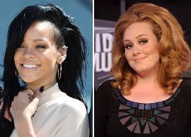 Rihanna presenteia Adele com bolo em formato de sutiã