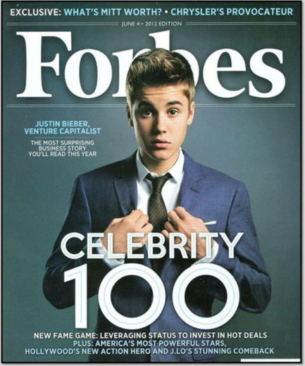 Justin Bieber estampa capa da revista Forbes