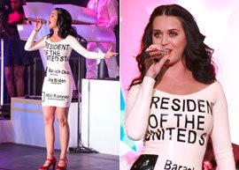Katy Perry cantando no comício de Barack Obama