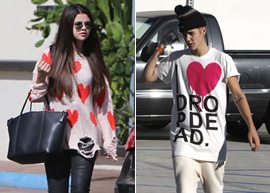 Justin Bieber e Selena Gomez usam roupa com coração em encontro