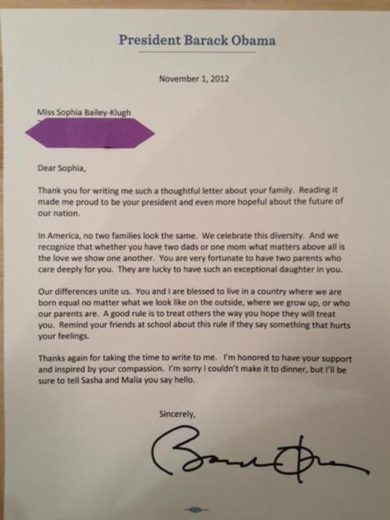 Carta de Obama para Sophia