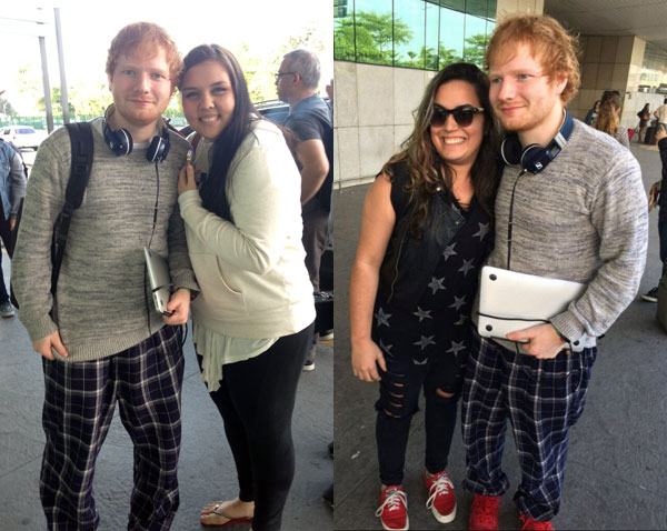 Ed Sheeran atende fãs no aeroporto Santos Dumont