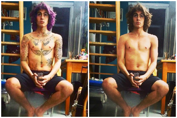 Rafael Vitti aparece tatuado e de cabelo roxo em foto 