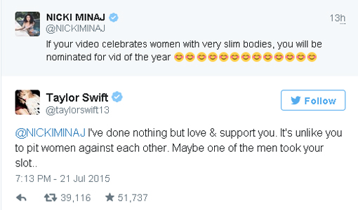 Taylor Swift e Nicki Minaj se desentendem no twitter. Entenda a briga