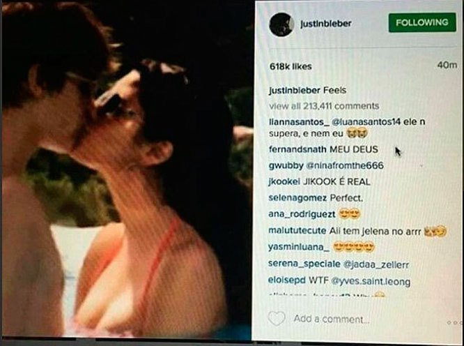 selena comentário na foto de justin