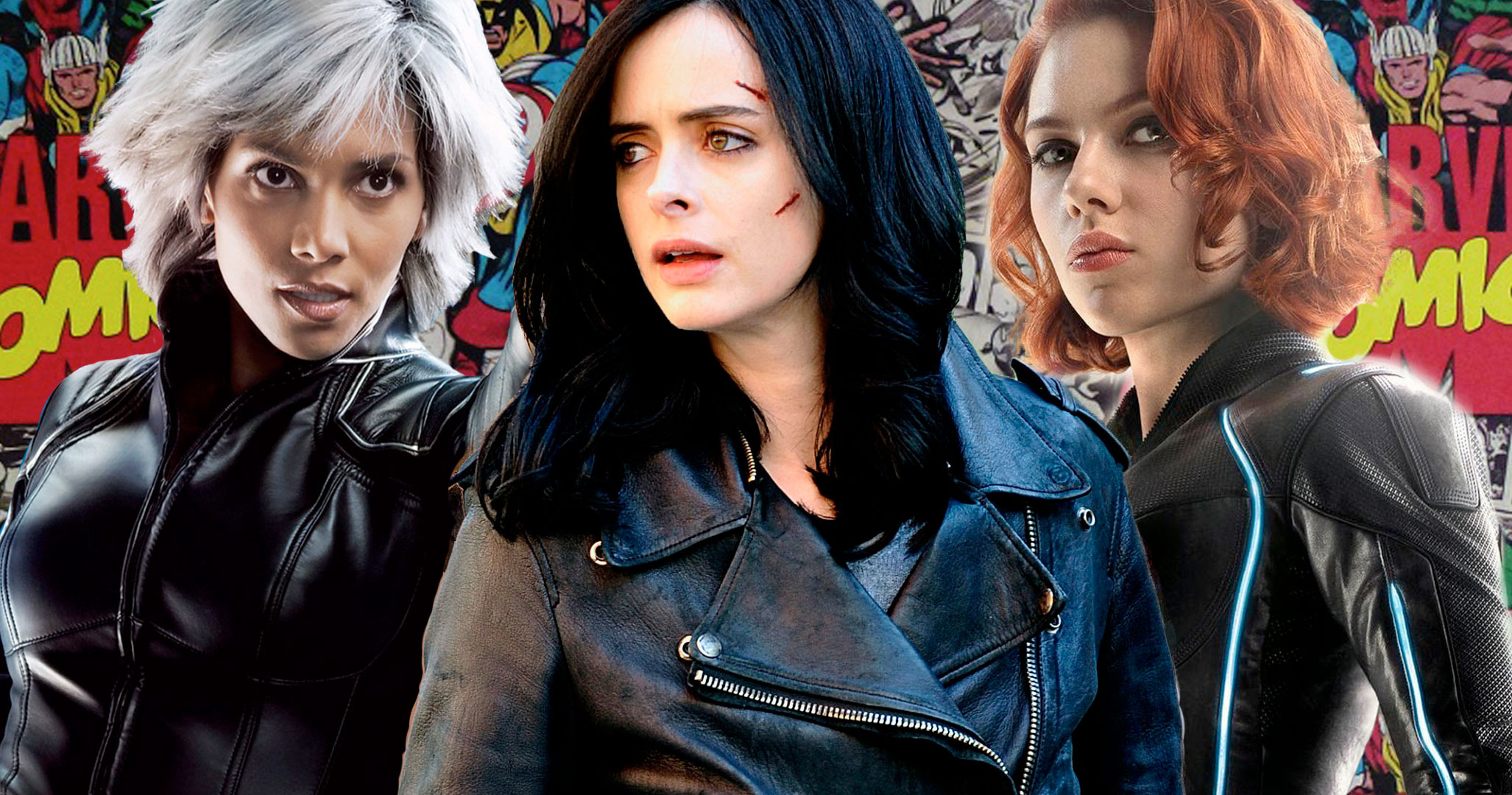 jessica jones, tempestade e viúva negra mulheres marvel