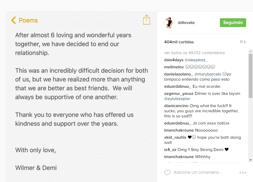 Demi Lovato Instagram texto