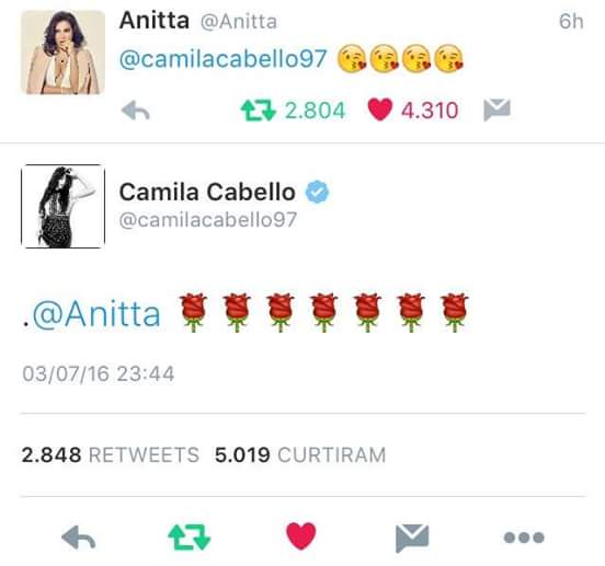 Camila Cabello segue Anitta no twitter