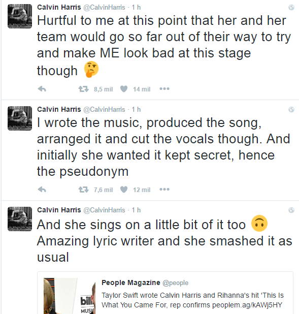 Calvin Harris manda indireta para Taylor Swift no twitter