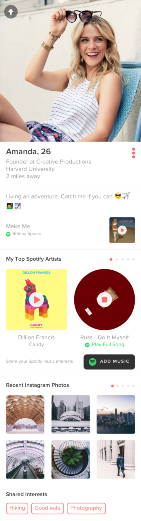Interface - Tinder e Spotify