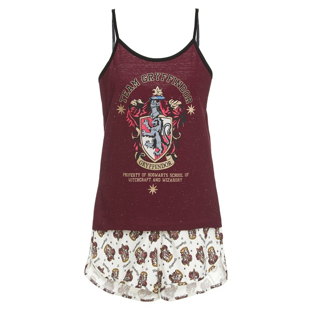 pijama em vinho e branco com estampas de harry potter