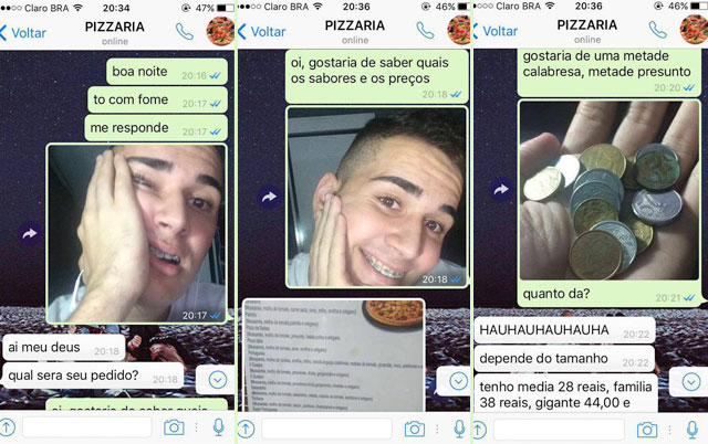garoto pedindo pizza pelo whatsapp
