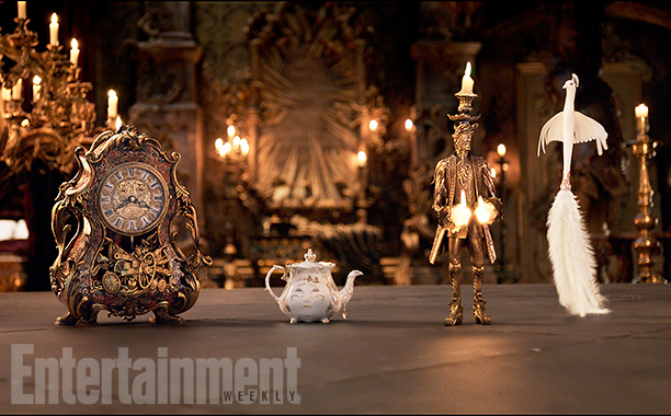 Beauty and the Beast (2017) The mantel clock Cogsworth, the teapot Mrs. Potts, Lumiere the candelabra and the feather duster Plumette