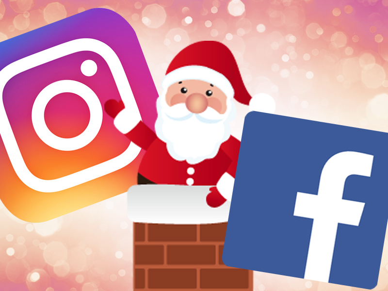 Logo do Facebook e do Instagram com um Papai Noel no meio