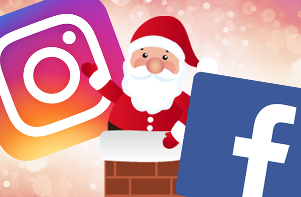 Logo do Facebook e do Instagram com um Papai Noel