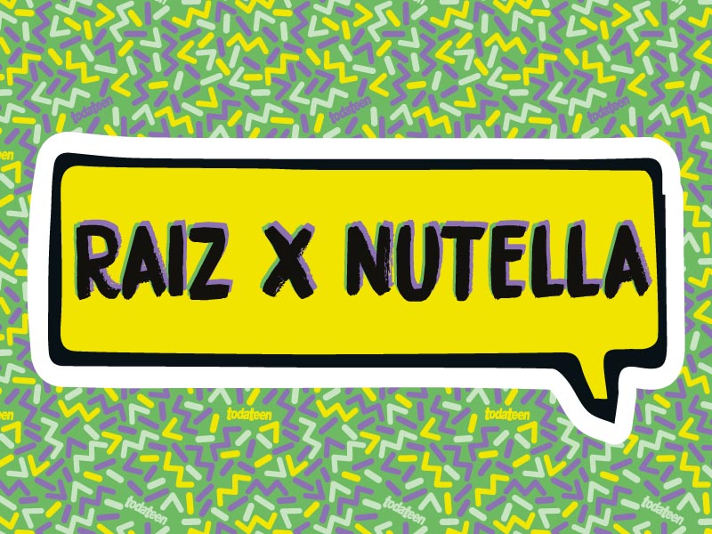 Balão de diálogo com as palavras raix X nutella nas cores verde e amarelo