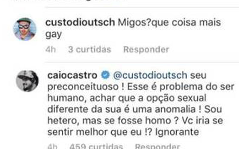 Caio Castro responde comentário homofóbico