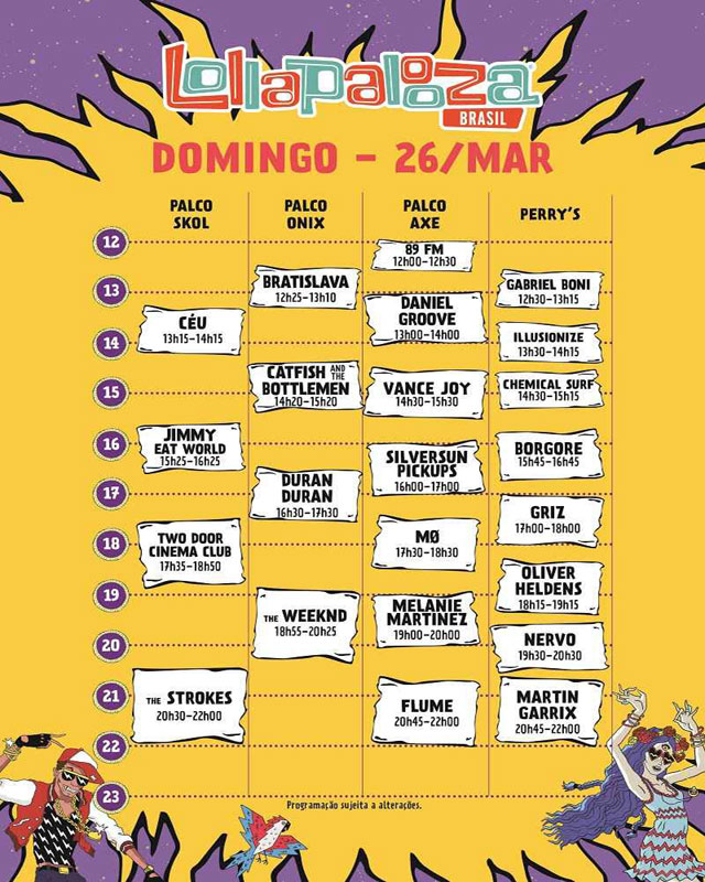 Horário dos shows Lollapalooza