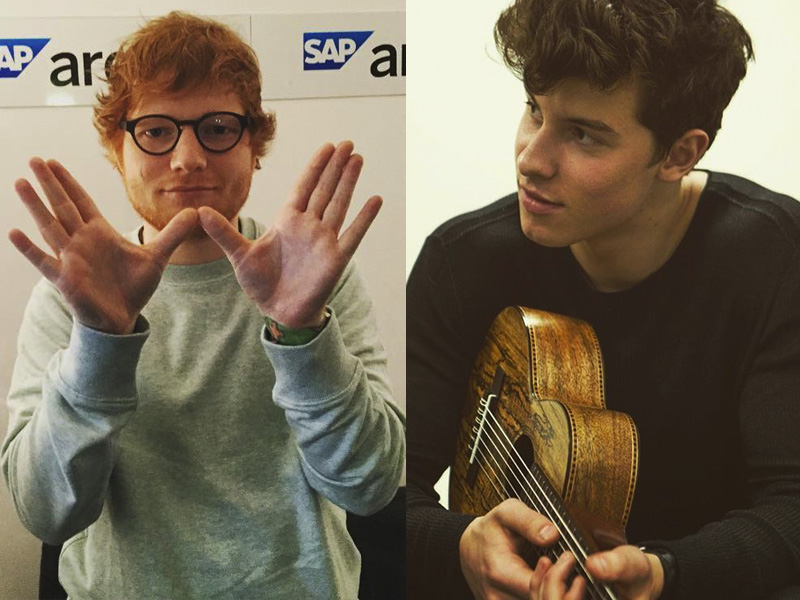 Ed Sheeran e Shawn Mendes lado a lado numa montagem