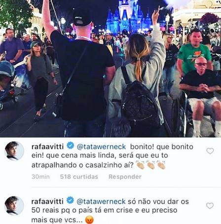 Rafa Vitti zoando Tatá Werneck no Instagram