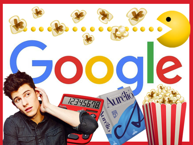 Logotipo do google com montagens de Shawn Mendes, pipoca, etc.