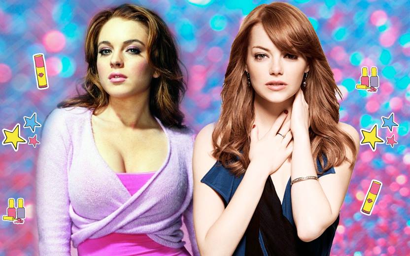 montagem de Lindsay Lohan em meninas malvadas e Emma Stone