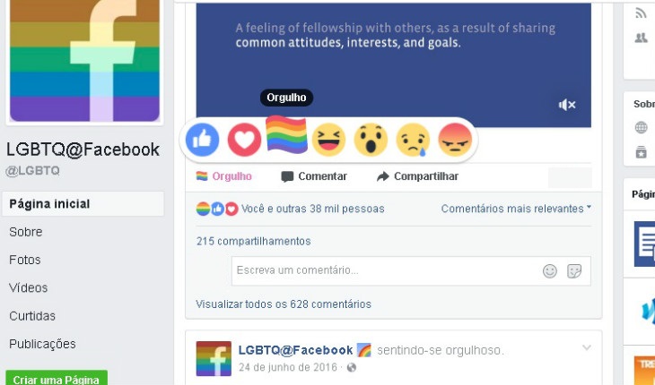 Reação Orgulho do Facebook