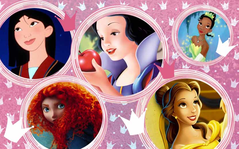 Ilustrações das Princesas Disney em uma montagem
