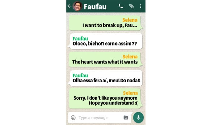 Conversa de whatsapp selena e faustão