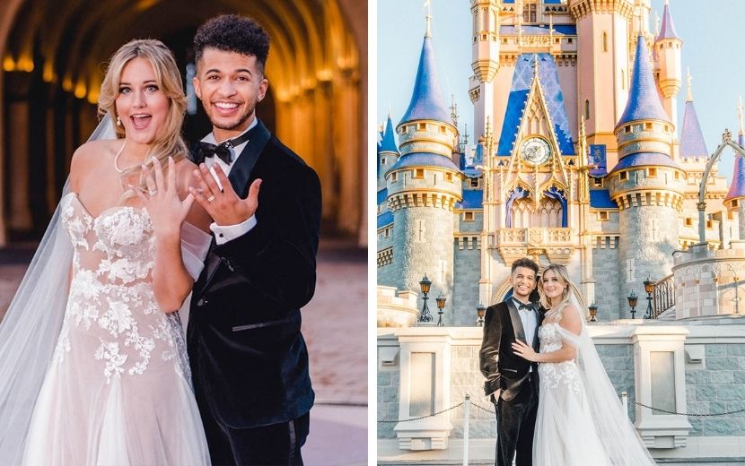 Jordan Fisher e Ellie Woods vivem conto de fadas em cerimônia de casamento na Disney